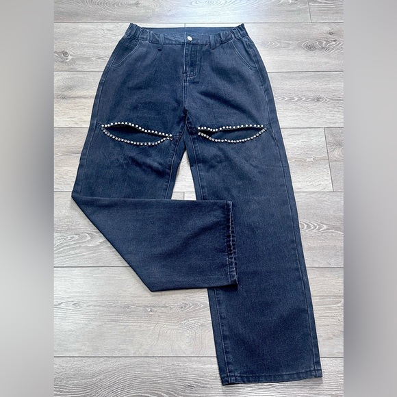 Wide Leg Embellished Cut Out Jeans - Picture 3 of 11